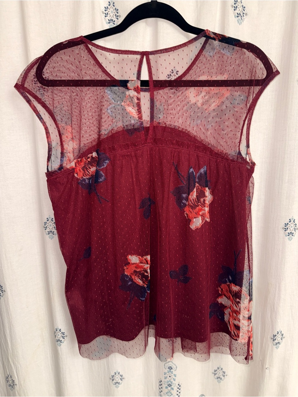 Cute Babydoll 2 Layer Dotted Mesh Cap Sleeve Top w Keyhole Back Maurice’s Large